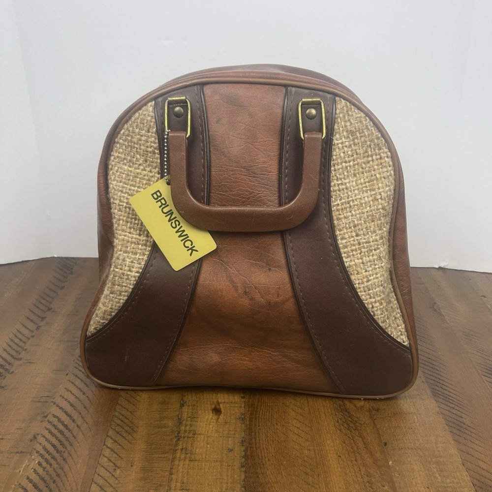 Vintage Brunswick Bowling Ball Bag Brown Tan Tweed Vinyl Made in USA Retro